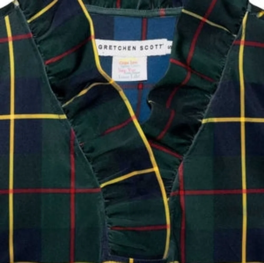 Gretchen Scott Designs Jersey Ruffneck Dress Plaidly Cooper NWT Sz S - Picture 4 of 5